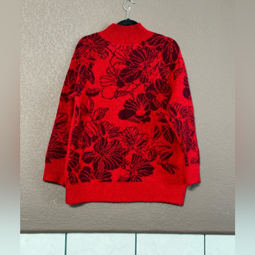 Liz Claiborne Long Sleeve Turtle Neck Sweater Size  XL Red Color  Floral Print